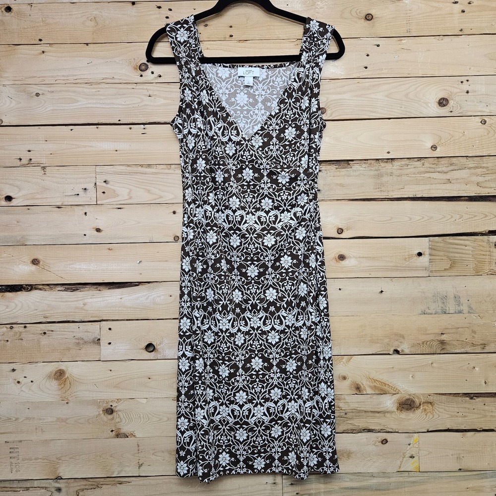 Ann Taylor Loft Brown White Floral Surplice Sheath Dress Size 6